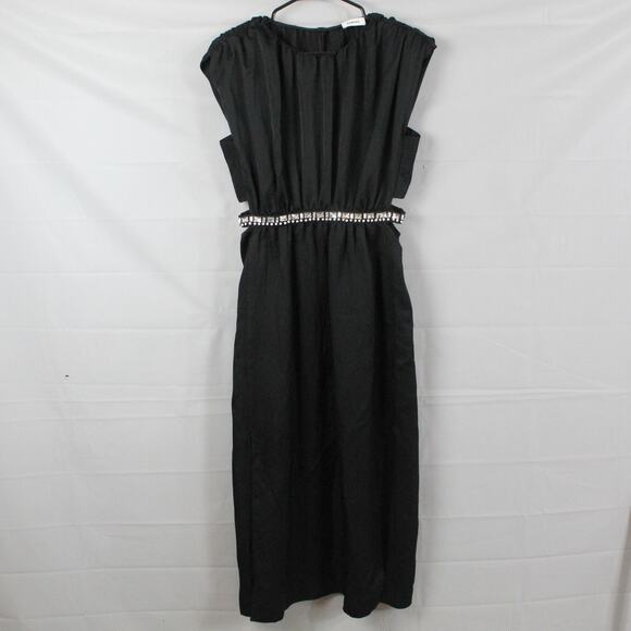 Sandro Dress 38 6 Crystal Embellished Crinkled Satin Twill Midi Party Luxury - Picture 3 of 14